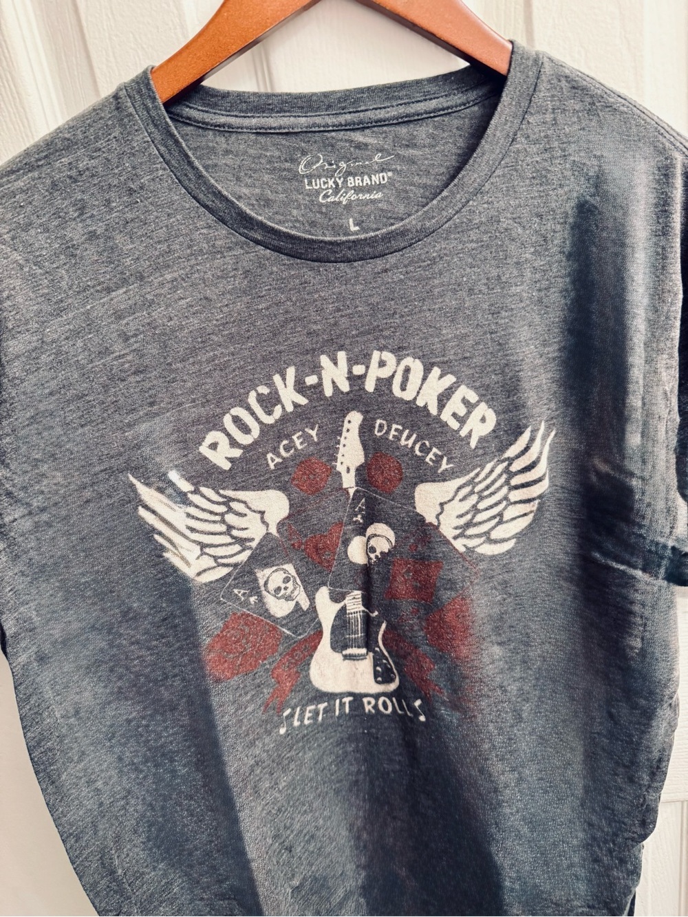 Lucky Brand Heather Gray Logo Tee with White Print